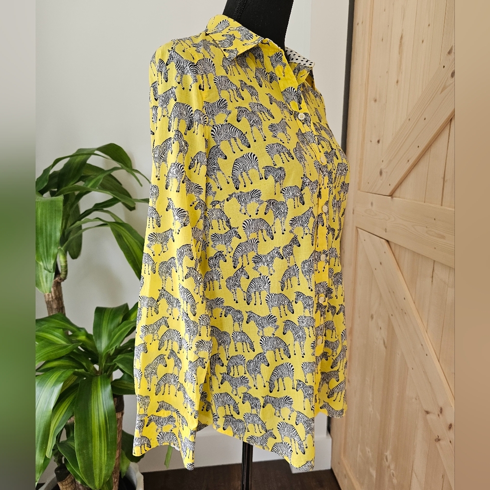 TALBOTS size S Women's Zebra Animal Print 100% Cotton Button-down Shirt - Picture 5 of 8